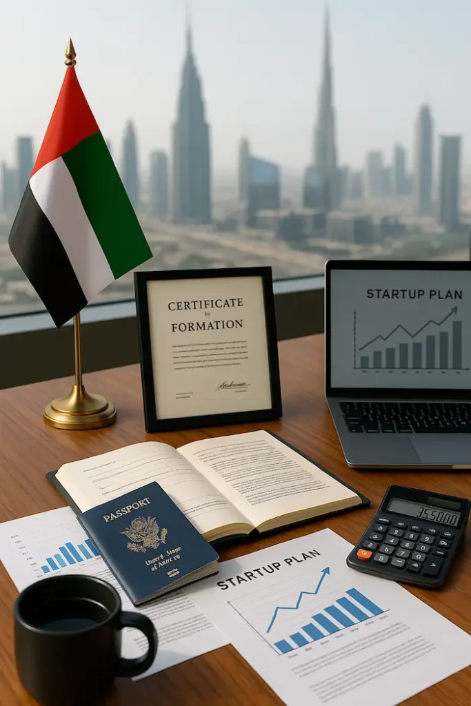 Digital entrepreneur reviewing a certificate for the cheapest free zone license in UAE.