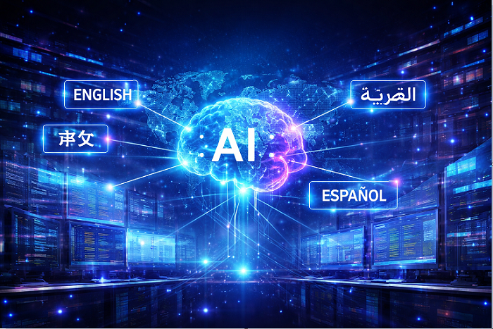 AI-powered translation service interface converting multiple languages in real time