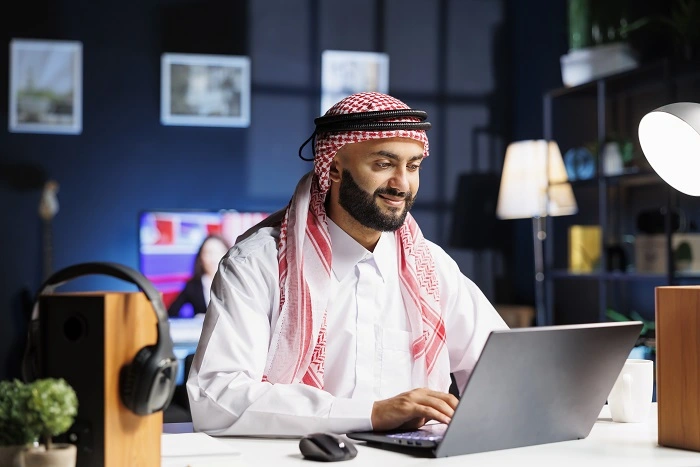professional Arabic translator working on document translation with accuracy and cultural understanding