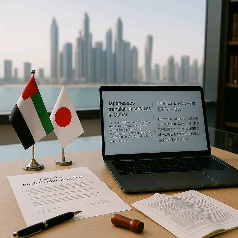 Certified Japanese translation services in Dubai for official and legal documents.