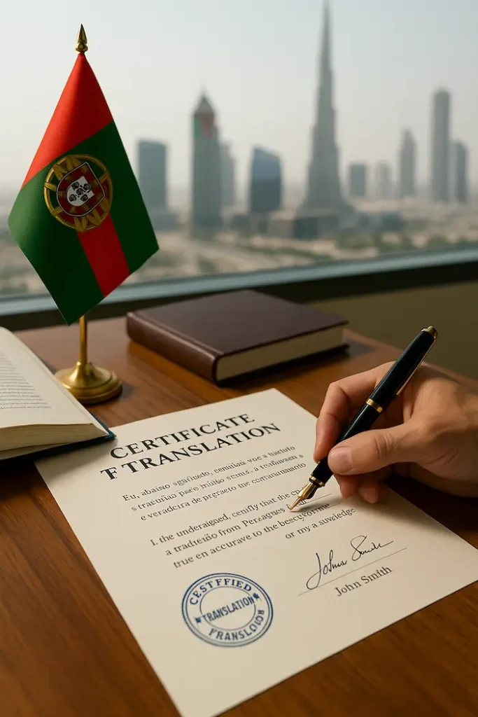 Certified legal Portuguese translation services in Dubai.