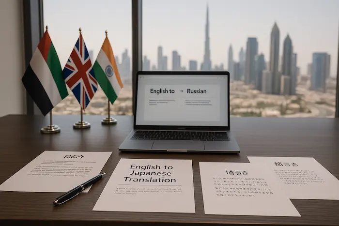 English translation agency in Dubai offering certified and professional translation services.