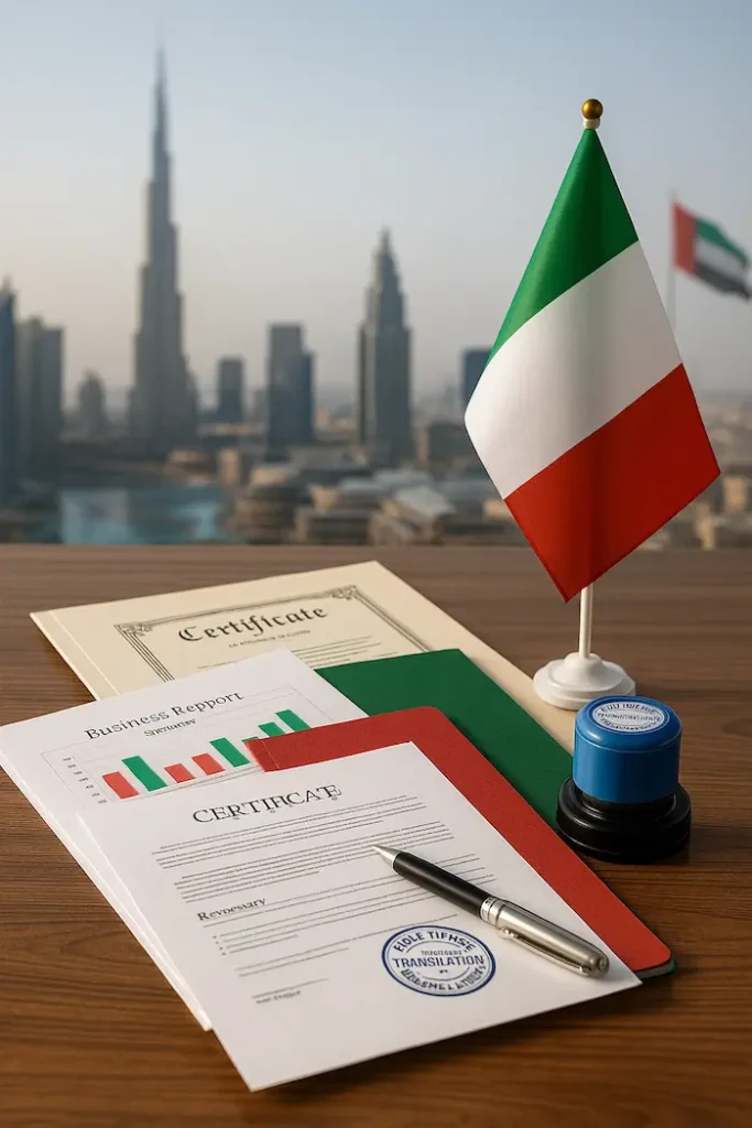 Certified translation of Italian immigration documents in Dubai for official use.