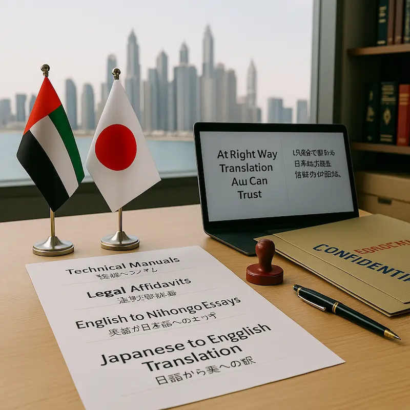 Certified Japanese to Arabic translation services in Dubai for accurate legal and business document translations.