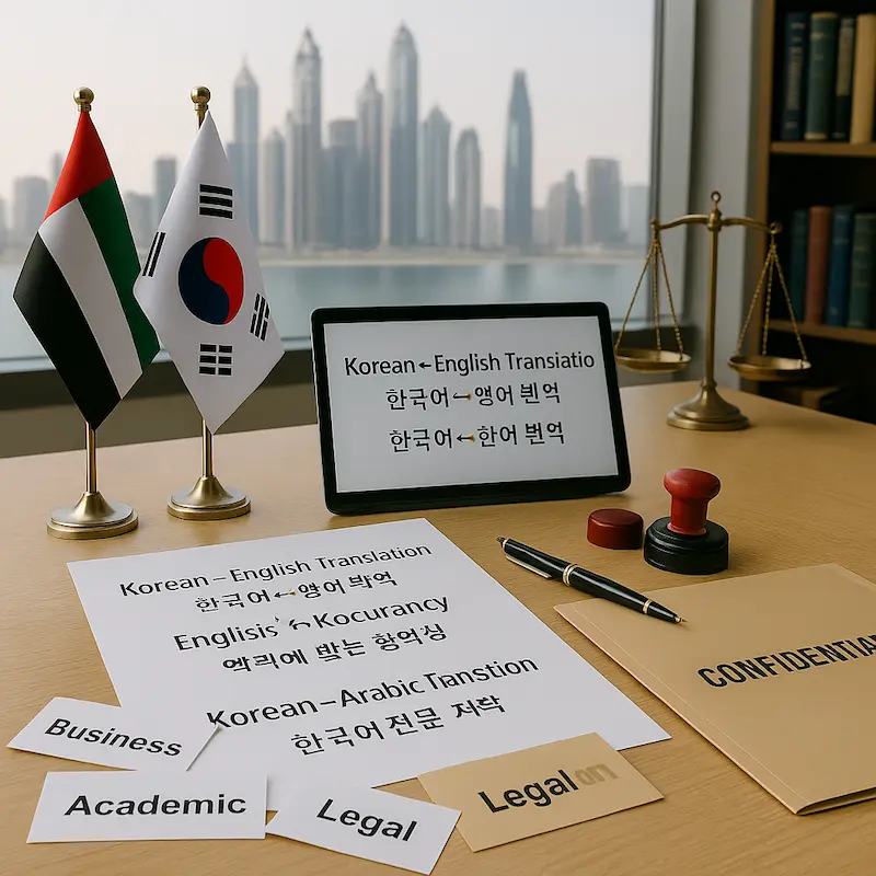 Professional Korean to English document translation service in Dubai