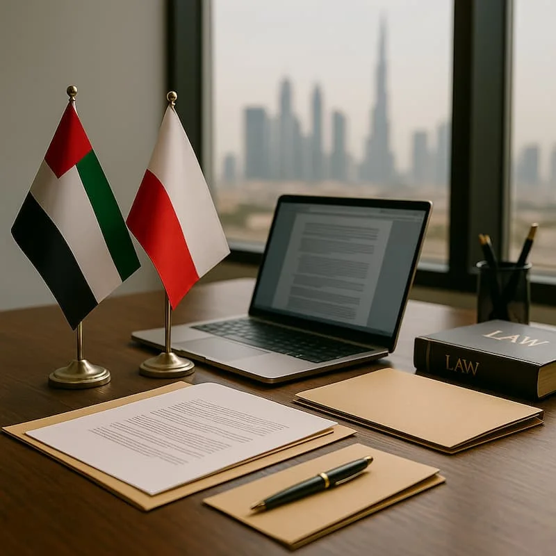 Professional Polish translators working with documents in a Dubai office