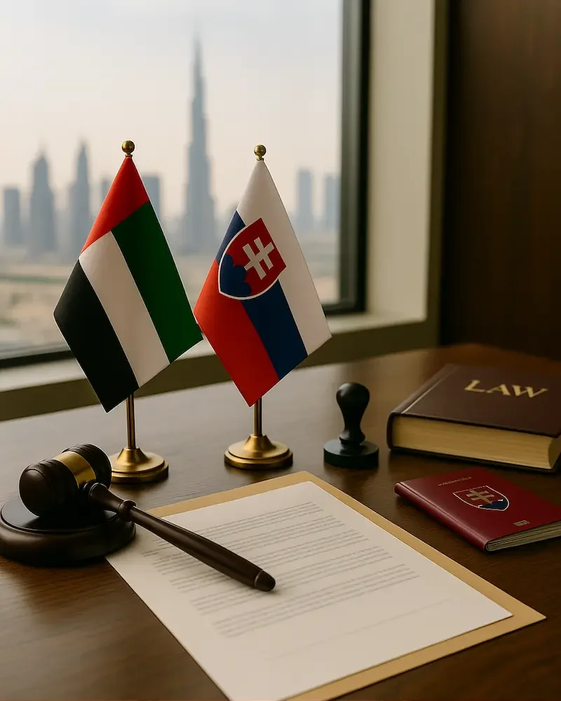 Professional Slovak language translation documents prepared in a Dubai office