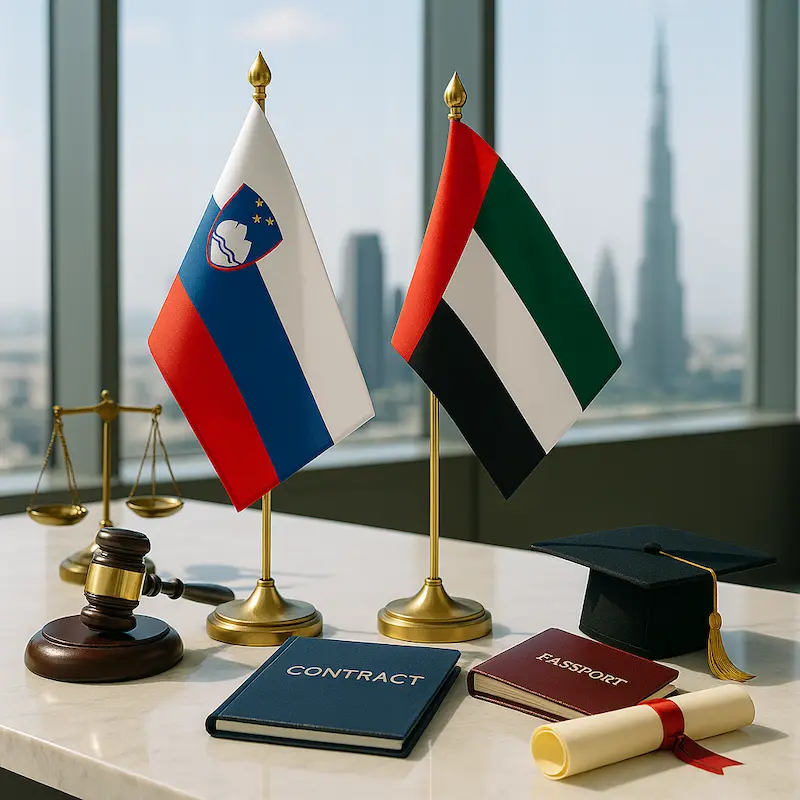 Professional Slovenian language translation documents prepared in a Dubai office