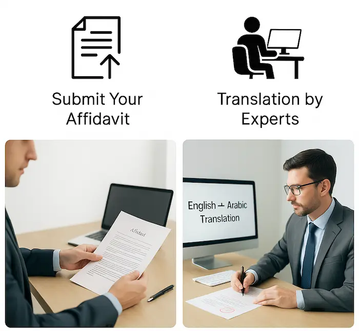 Accurate birth certificate translation Dubai with professional translator carefully reviewing official document in office setting