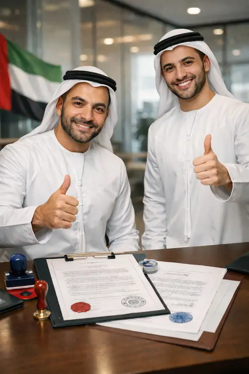 Certified affidavit translation Dubai with professional translator reviewing legal affidavit documents in office setting
