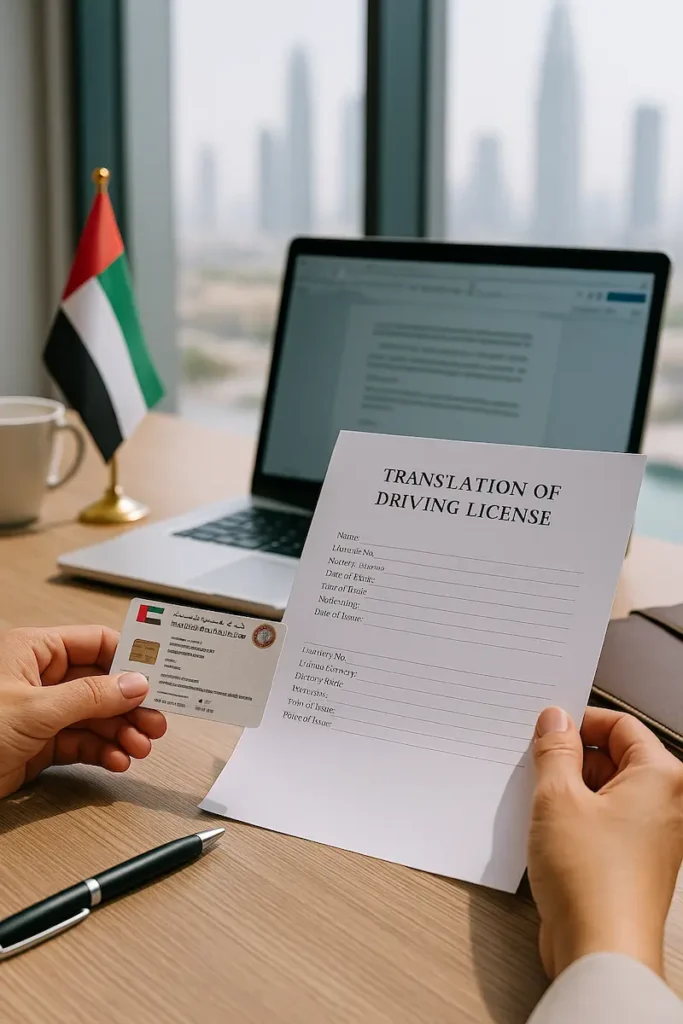 Driver’s license translation in UAE with certified documents prepared for legal and official use